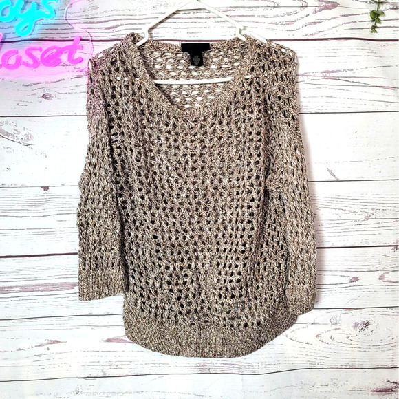 torrid Sweaters - Lane Bryant Tan Crochet Open Knit 3/4 Sleeve Pullover Sweater Womans Size 14/16